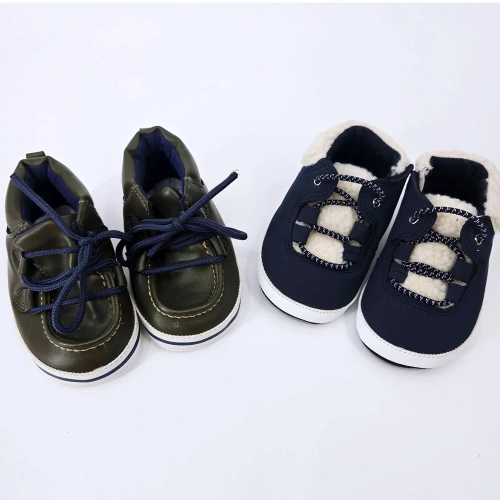 Lot of 2 Infant Baby‎ Boys Crib Shoes Size 3 6-9M Carter's & TCP